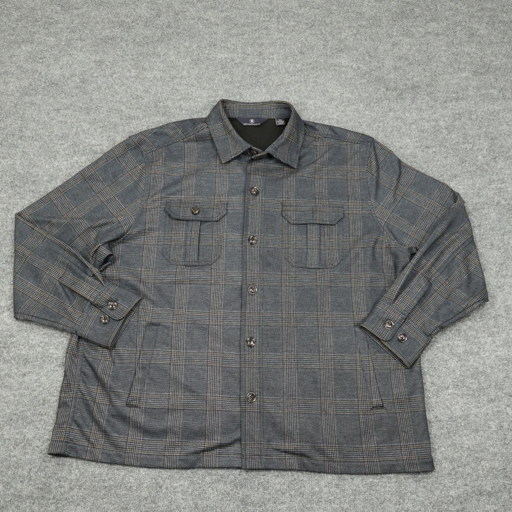 Hart Schaffner Marx Shirt Mens XXL Gray Plaid Stretch Long Sleeve Button Shacket